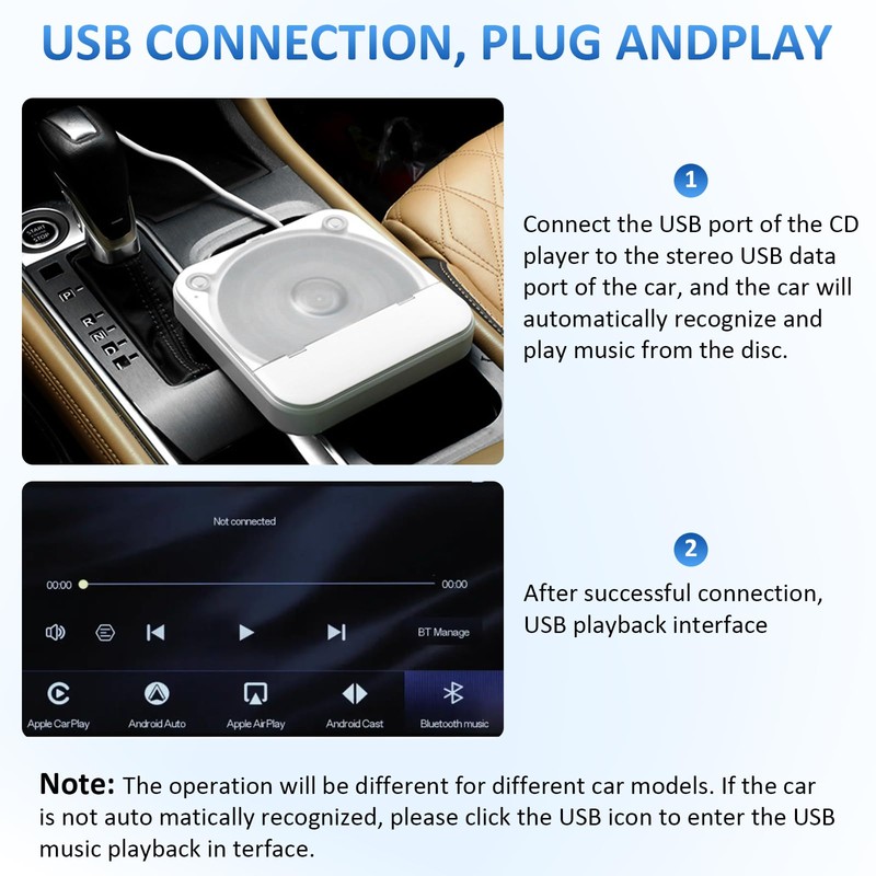 Portable CD Player for Car, External CD-Player for Car Stereo