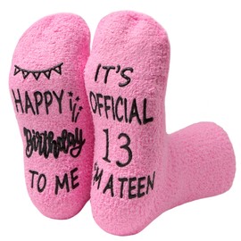 NOEMIN 13th Birthday Gifts for Girls - Fluffy Socks 13 Year Old Teenage Presents for 13Year Old Girls Pink Bed Socks Personalization Gifts