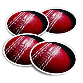 Vinyl Stickers (Set of 2) 10cm - Red Cricket Ball Sports Fun Decals for Laptops,Tablets,Luggage,Scrap Booking,Fridges #16416