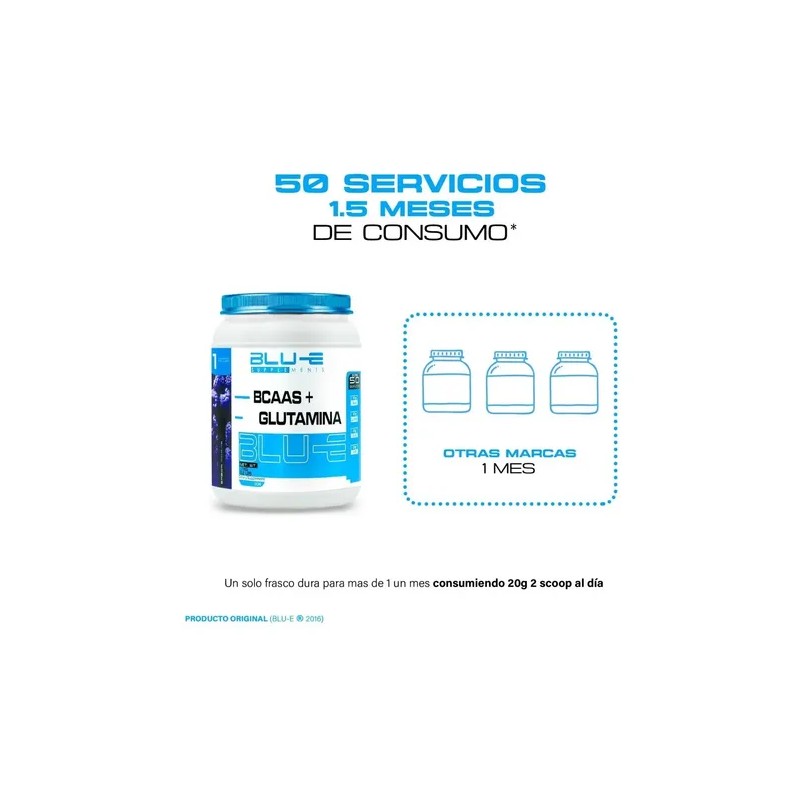 Aminoácidos Bcaas + Glutamina Blu-e 1kg Varios Sabores Full