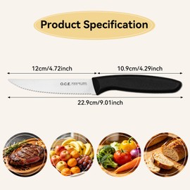 O.C.E. Steak Knives, Steak Knives Set of 4, High Carbon Stainless Steel Steak Knife Set, Ergonomic Black Handle Steak Knifes,Dishwasher Safe Serrated Knife