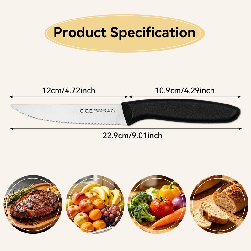 O.C.E. Steak Knives, Steak Knives Set of 4, High Carbon