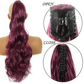 HENSLEELY Wavy Ponytail Extensions Claw 14" Short Curly Pony Tail Clip in Claw Hair Extension Fluffy Burgundy Synthetic Hairpiece for Women(14Inch,900#)