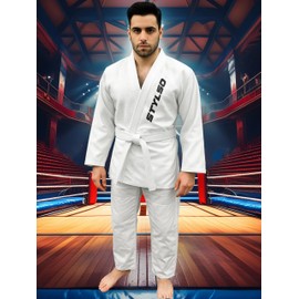 Stylso Bjj Gi For Men, Kimono Brazilian Jiu Jitsu Gi with Preshrunk Fabric and Free Belt, IBJJF-Approved Lightweight Training Judo Gi Without Belt