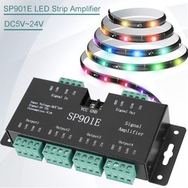 DAOKAI SP901E LED-Streifenverstärker 5 V-24 V Signal-Daten-SPI-Repeater-Controller Adressierbarer RGB-Lichtstreifen mit SM 2,54 3-poligem Stecker und Buchse für WS2801 WS2813 SK6812 WS2815 SK9822