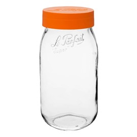 Le Parfait Screw Top Jar Wide Mouth French Glass Jar | Ideal for Food and Soup Storage, Canning, Flour, Brown Sugar, and other Baking Supplies (2L/64oz, Single, Orange)