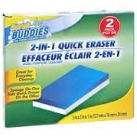 Scrub Buddies 2-in-1 Quick Sponge Eraser for Tough Cleaning Jobs, Reusable Sponge on One Side Quick Eraser on the Other.