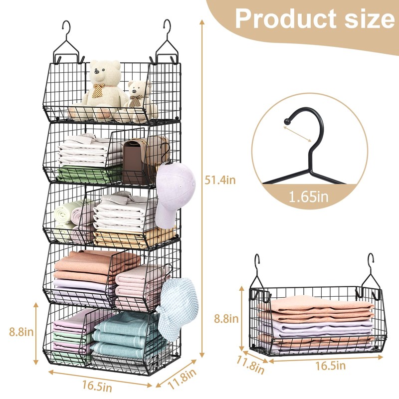 5 Tier Extra Large Closet Hanging Organizer with 5 Dividers,16.5"L