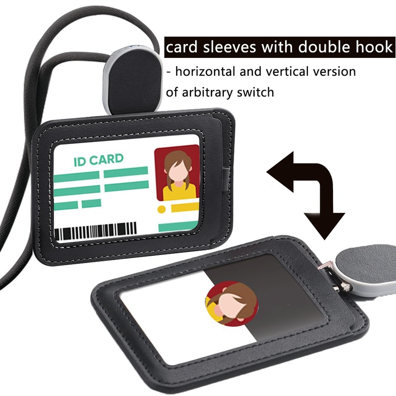 Larpur Retractable Badge Holder, PU Leather Work ID Card Holder