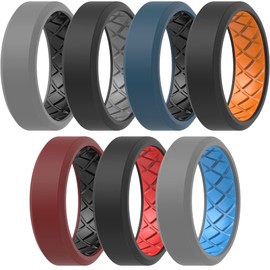 ThunderFit Men Silicone Wedding Rings, Breathable Pattern Engagement Bands 8mm Wide 2.2mm Thick - 1/4/7 Variety Multipack (Pack I - Size 8.5-9 (18.9mm))