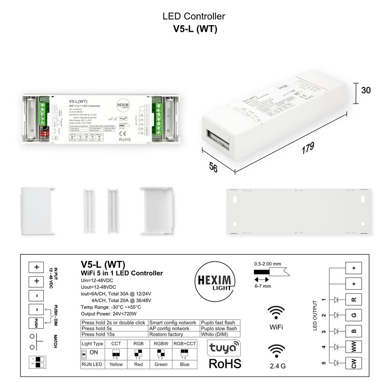HEXIM 12-24V LED Controller & Remote Control - Wi-Fi 1/4