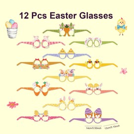 12 Pcs Easter Glasses,Adult and Children's Easter Party Decorations Photography Props,Chick Bunny Rabbit Egg Glasses Frame, Children's Role Playing Props for Easter Party Fancy Costume Accessories