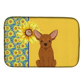 Caroline's Treasures WDK5377DDM Summer Sunflowers Red Chihuahua Dish Drying Mat Absorbent Dish Drying Mat Pad for Kitchen Counter Dish Drainer Mat for Countertop, 14 x 21", Multicolor