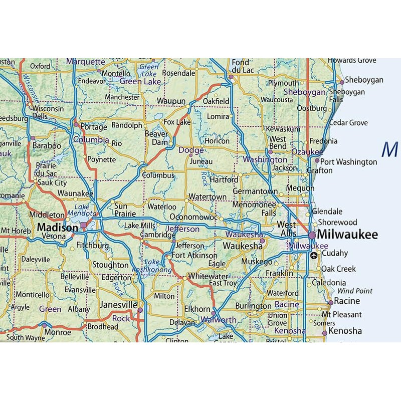 Wisconsin State Physical Poster Map - 16.4 x 21.4 Inches
