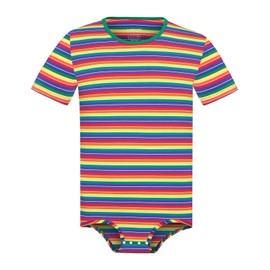 Landofgenie Men Short Sleeve Romper Pajama Tops One Piece Bodysuit Striped Onesie Rainbow 2XL