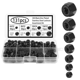 131 Pack Locknuts Assortment Kit,Nylon Insert Hex Lock Nuts,Black Oxide 304 Stainless Steel Locknuts for Bolt DIY RC Cars 3D Printer (131pcs Assortment Kit)