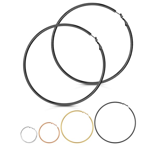 Inscca Black Earrings for Women Stainless Steel non Tarnish 50mm