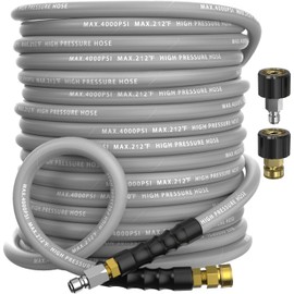 NAVOHEVEN Pressure Washer Hose 75FT 4000 PSI, Kink Resistant Steel Braided Layer & NonMarking Rubber for Hot/Cold Water, High Power Washer Hose With 3/8 Inch Quick Connect & M22 Fitting, Gray