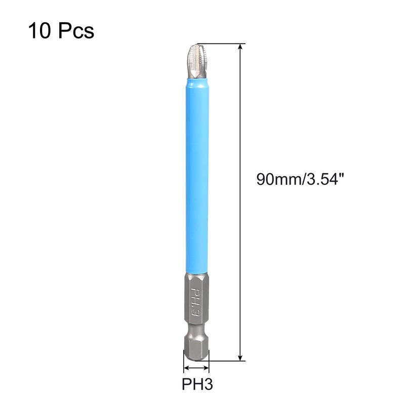 Bonsicoky 10Pcs PH3 x 90mm Magnetic Anti-Slip Drill Bits, Phillips