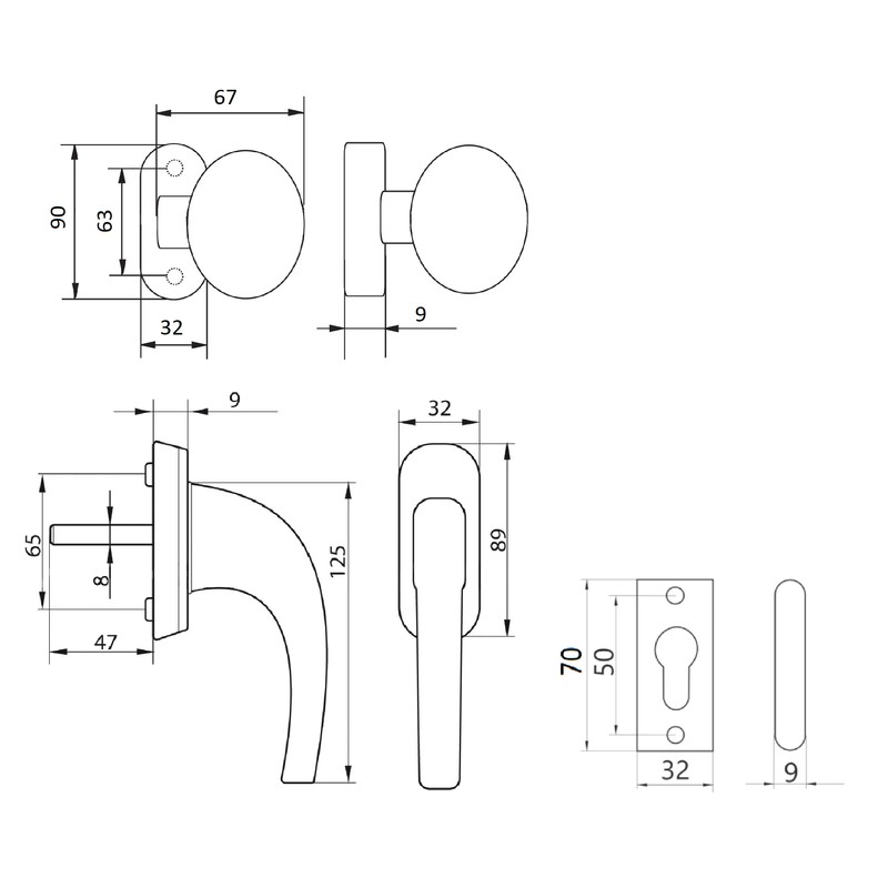 KOTARBAU® Set of Handle 125 mm + Knob 65 mm