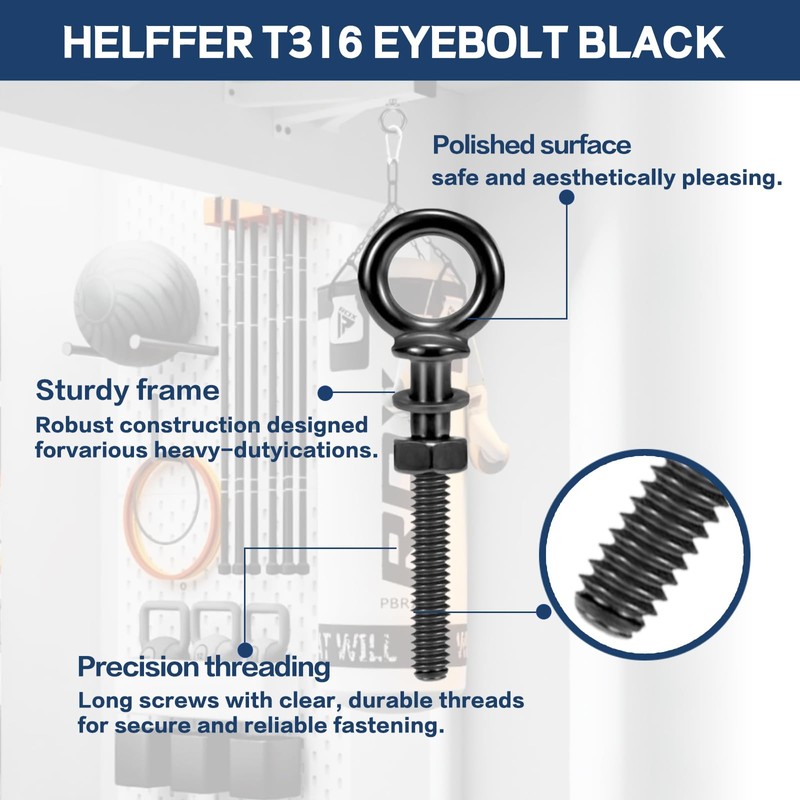 Helffer 5 Pack Black Titanium Shoulder Eye Bolt, 1/4" x