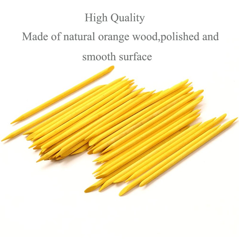 Borogo 100 Pcs Orange Wood Nail Sticks Double Sided Multi