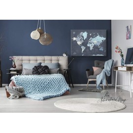 Pin Adventures | Detailed World Travel Destinations Map, Push Pin Board on Canvas