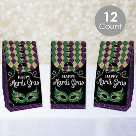 Big Dot of Happiness Mardi Gras - Masquerade Gift Favor Bags - Party Goodie Boxes - Set of 12