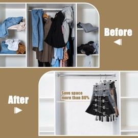 6 Tier Skirt Hangers Space Saving,4 Pack Pants Skirts Hangers with Clips for Women Closet,Non Slip Closet Organizer and Storage Multi Clothes Shorts Hanger Organization Dorm Room Essentials