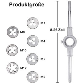 KEWAYO 8-Piece Metric Die Set, Carrying Steel Hand Screw Thread Cutting Set, Wrench Tools with M3-M12 for Thread Processing, Manual Thread