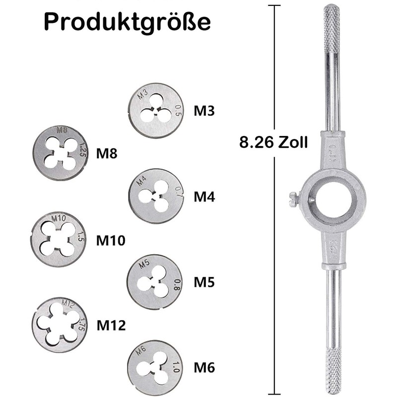 KEWAYO 8-Piece Metric Die Set, Carrying Steel Hand Screw Thread