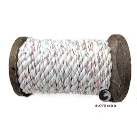 Ravenox Fms Natural Twisted Cotton Rope | (Snow White Glitter)(1/4 Inch x 10 Feet) | Made in The USA | Strong Triple-Strand Rope for Sports, Décor, Pet Toys, Crafts, Macramé & Indoor Outdoor Use