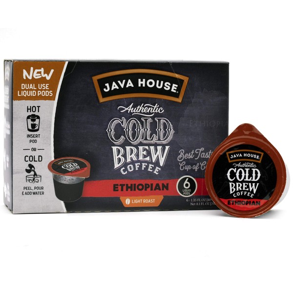 Java House Cold Brew Coffee Concentrate Single Serve Liquid Pods - 1.35 Fluid Ounces Each (Ethiopian, 6 Count)