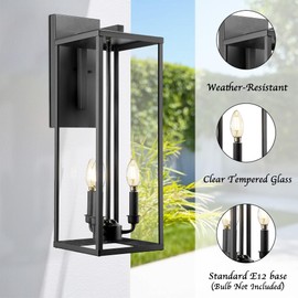 Bestshared Outdoor Wall Lantern, 24 Inch Tall Large Wall Sconce Clear Glass, Anti-Rust Modern Black Outside Lantern Lamp for House Front Porch Doorway Patio (Black, 24"-1 Pack)