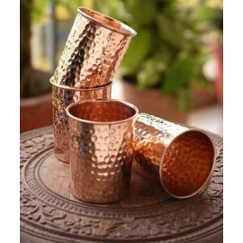 2 Activelife Hammered Design Pure Copper Tumbler Set of 4 | Drinking Water with Copper Cups | Premium Quality Copper Tumblers for Home, Office, Hotel, Travel, and Gifting - Each 10.08 Ounce