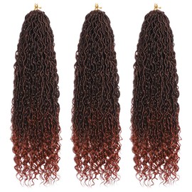 BALINGHAIR Goddess Locs Crochet Hair Black to Red Brown 14 Inch 3 Packs Bohemian Faux Locs Crochet Hair With Curly Ends Pre Looped Hair Extensions 16 Roots/Pack(1B/350)