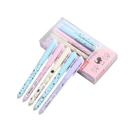 Friction Cute Cat Erasable Pen 0.38mm Nib Eraser Gel Pen Blue Black Ink Refills Rod Ballpoint Pen Kids School Stationery erasable pens Multicolor (Black)