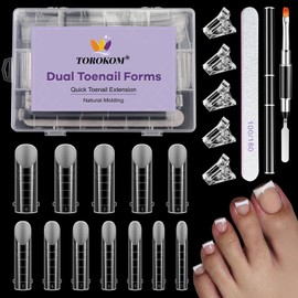 TOROKOM Poly Gel Toe Nail Form Set, Reusable Toenails Dual Forms for Nail Extensions, Poly Gel Toe Nail Tips with Dual-Ended Brush and Nail File, 5PCS Clips - 12 Sizes 120PCS