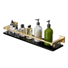 Alise Glass Shelf with Railing for Bathroom, Gold Bathroom Shelves Wall Mounted, Modern Floating Shower Storage, 20 inch