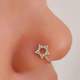 Xduargs Boho CZ Star Clip On Nose Ring Gold Crystal Star Faux Clip On Nose Ring Vintage Hollow Star Cuff Hoop Nose Ring Star No Piercing Nose Ring Jewelry for Women
