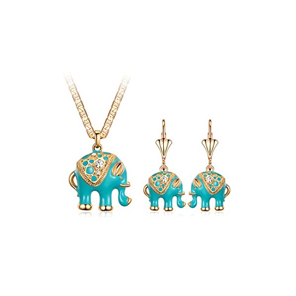Barzel 18K Gold Plated Elephant Necklace & Earrings Set -