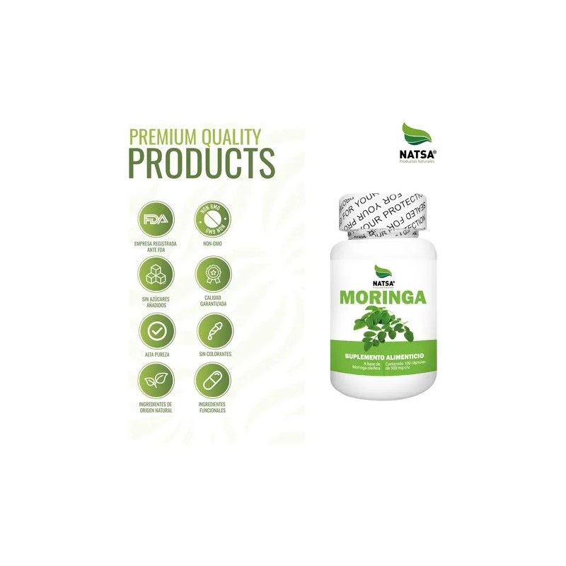 Moringa, 300 Cápsulas (3 Frascos 100 Cap C/u) Sabor Natural