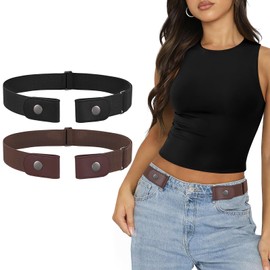 SANSTHS Pack of 2 Belts Without Buckle Women Men Elastic Stretch Adjustable Invisible Belt A Black Coffee S