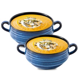 Hasense French Onion Soup Bowls with Handle, 24 oz Ceramic Serving Dishes Crock for Daily Use, White Ramen Bowls for Chili, Stew, Cereal, Pasta, Microwave and Dishwasher Safe