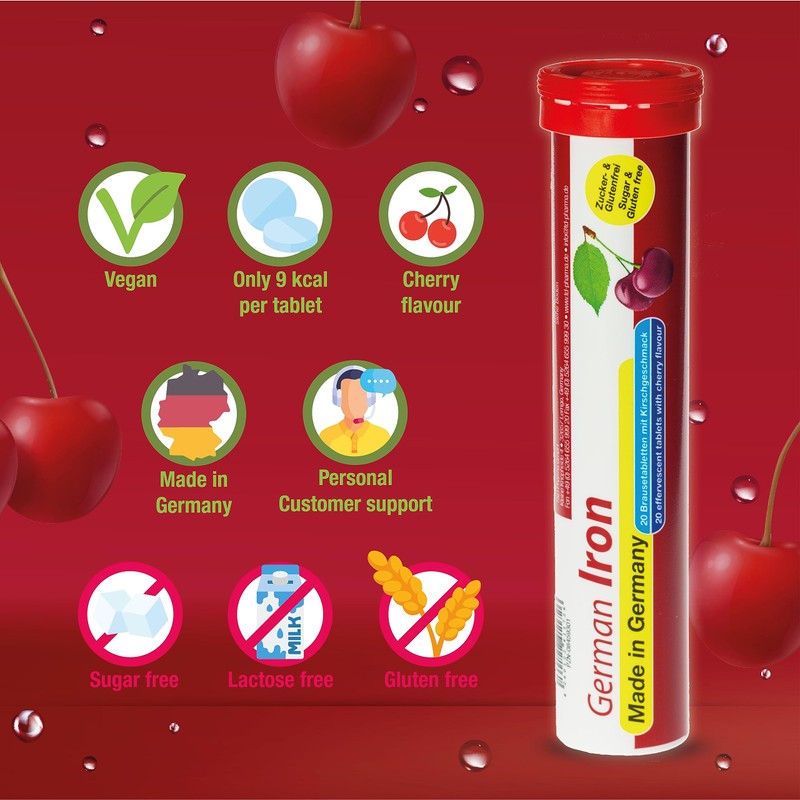 German Iron Drink Effervescent Tablets 60 Servings - Cherry Flavour