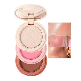 3-In-1 Makeup Palette, Powder Highlighters Makeup, Face Highlighter Palette, Highlighter & Contour & Blush Makeup Palette, Long- Lasting Makeup Blush, Versatile Cosmetic Tools (03#)
