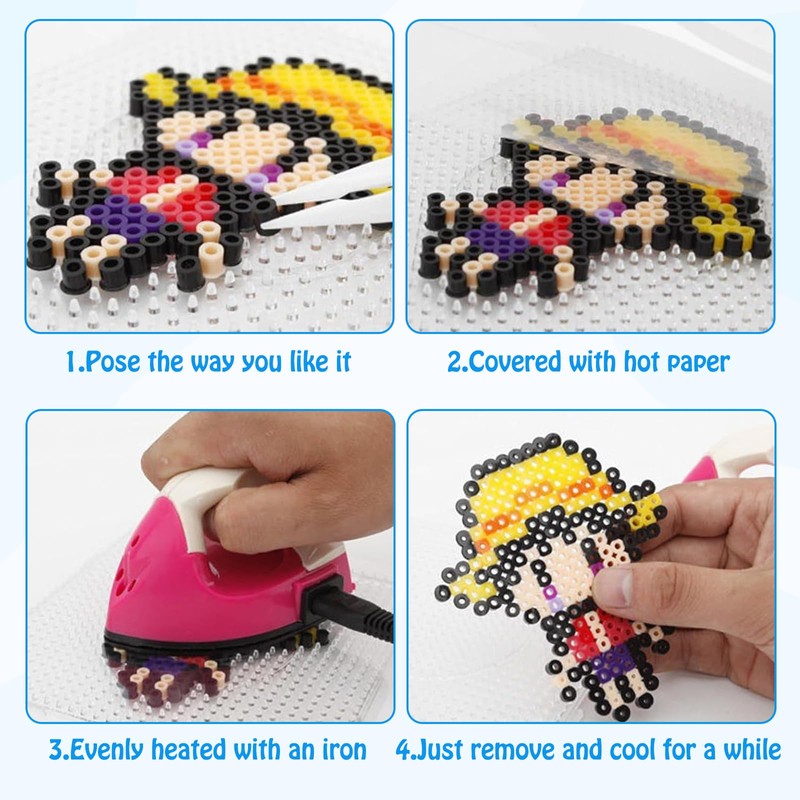 Pack of 6 Ironing Beads Stencils, Pegboards Ironing Beads for