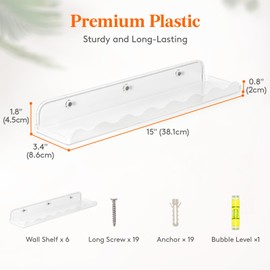 Lifewit Clear Floating Shelves for Wall 6 Pack, 15"x3.4" Acrylic Cloud Shelf Room Decor, Nursery Bookshelf for Kids Toddler Baby Room Storage and Organization