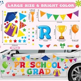 113 Pcs Preschool Graduation Car Decorations Class of 2025 Preschool Automotive Decal Decor Graduation Cap Rainbow Cartoon Sticker Removable Window Cling for Car Pre K Congrats Grad Parade Party Favor