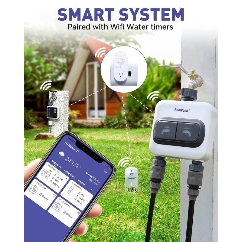 RAINPOINT WiFi Soil Moisture Sensor with WiFi Hub, App Controlled
